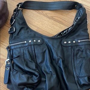 Black leather handbag